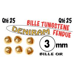BILLE TUNGSTENE FENDUE OR X 25 DE 3mm